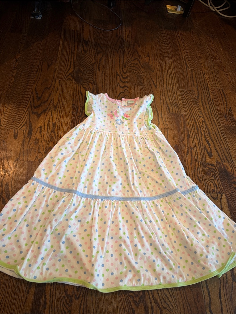 Girls' White Polka Dot Summer Dress with Pastel Accents